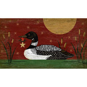 holiday decor with a wood sign with a Loon and the Moon 