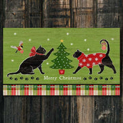 rustic wood sign with Cats and Merry Christmas