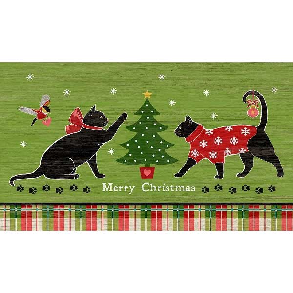 wall art saying Merry Christmas with images of Cats and Christmas tree