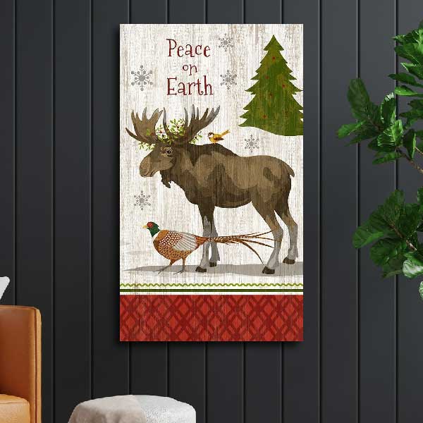 Moose and Pheasant | Peace on Earth holiday wall art