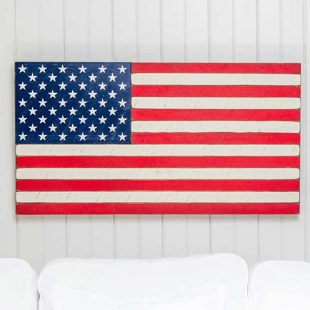 US flag wood block sign Patriotic 