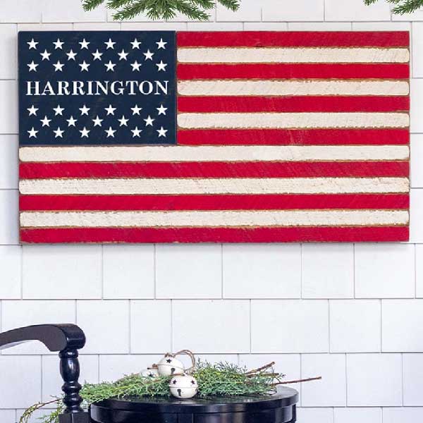 add your name to this wood US flag wall art