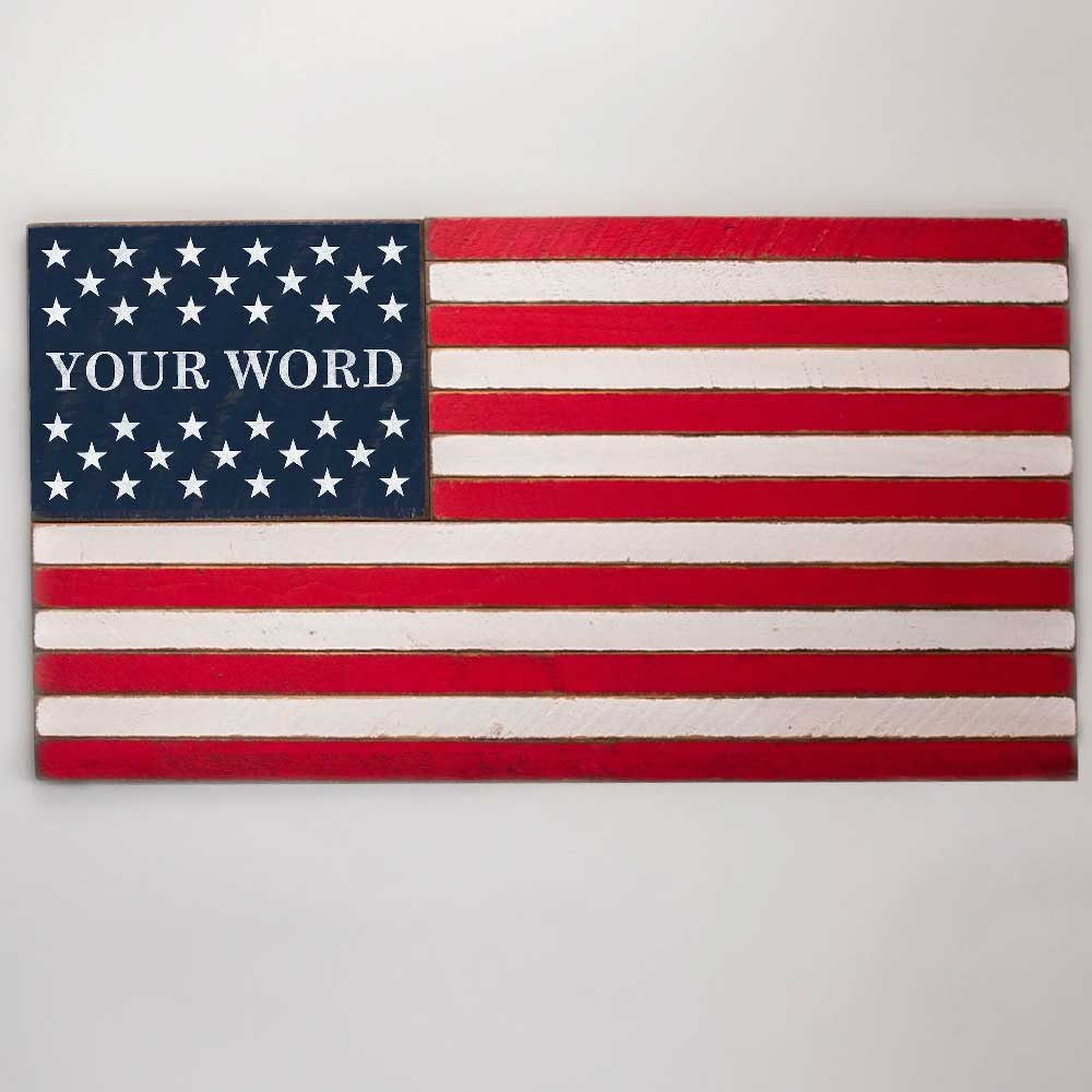 US Flag wood sign with custom text