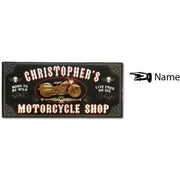 Customizable Christopher's Motorcycle Shop wood sign; Born to be Wild; black with white lettering