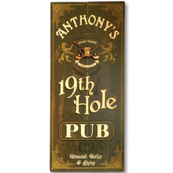 Golf 19th Hole Pub vintage wood sign with 3D relief