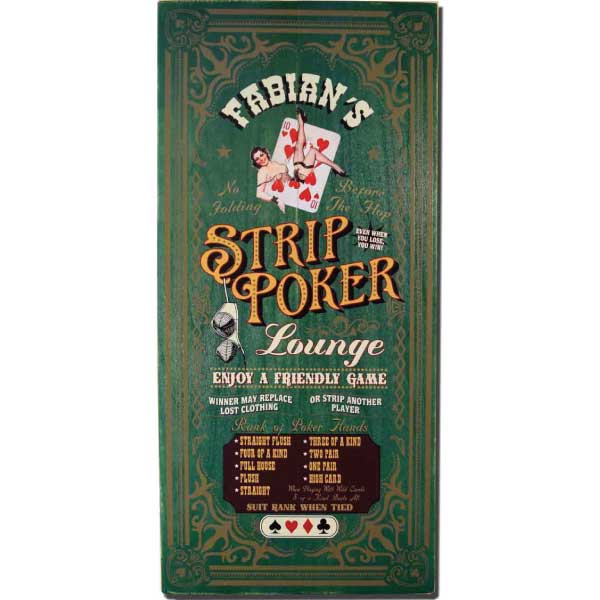 fun wood sign for the Strip Poker Lounge; 10 of hearts