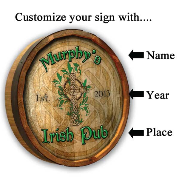 Irish Pub | Barrel Sign | Round | Customize with Your Name