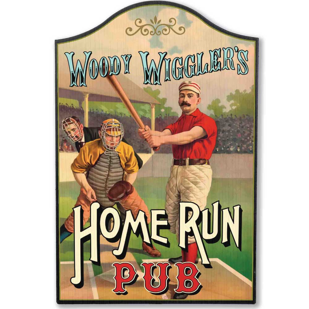 Baseball Pub Sign | Vintage Wood Sign | Woody Wiggler | 18" x 12"