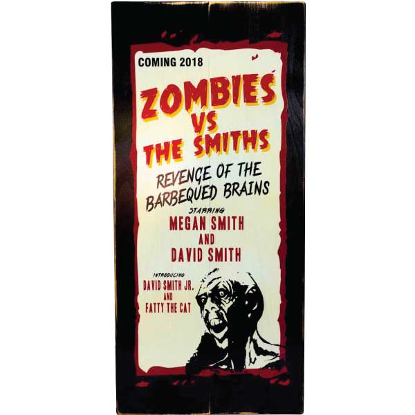 movie poster wood sign; zombies vs. the smiths; movie room decor