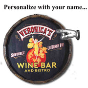 Wine and Bistro sign; quarter barrel; wood; personalize the name