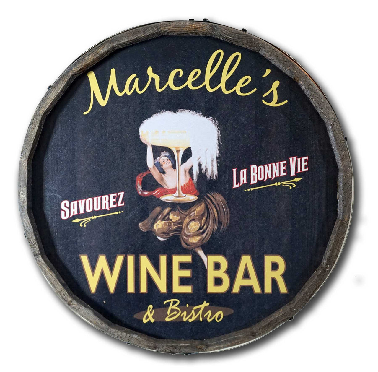 Bistro & Wine Bar | Barrel Sign | Vintage Wood | Personalize It!
