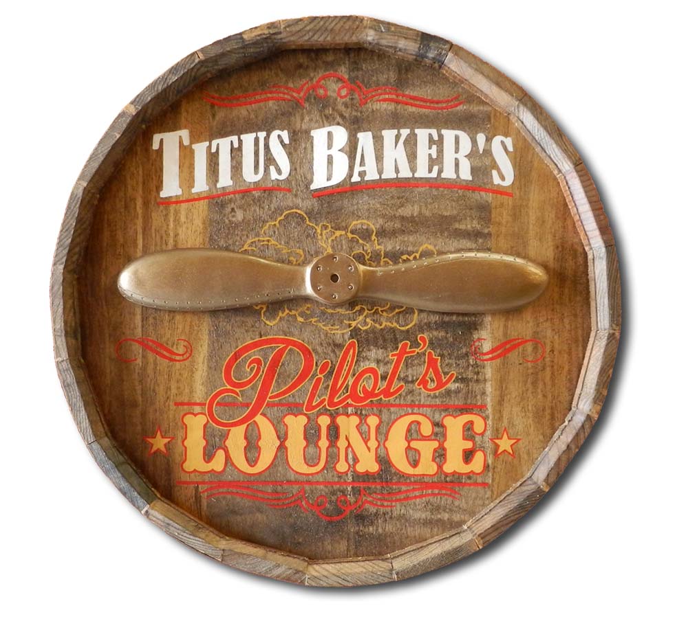 Pilot's Lounge | Barrel Sign | 3D Relief of Airplane Prop | Personalize It!