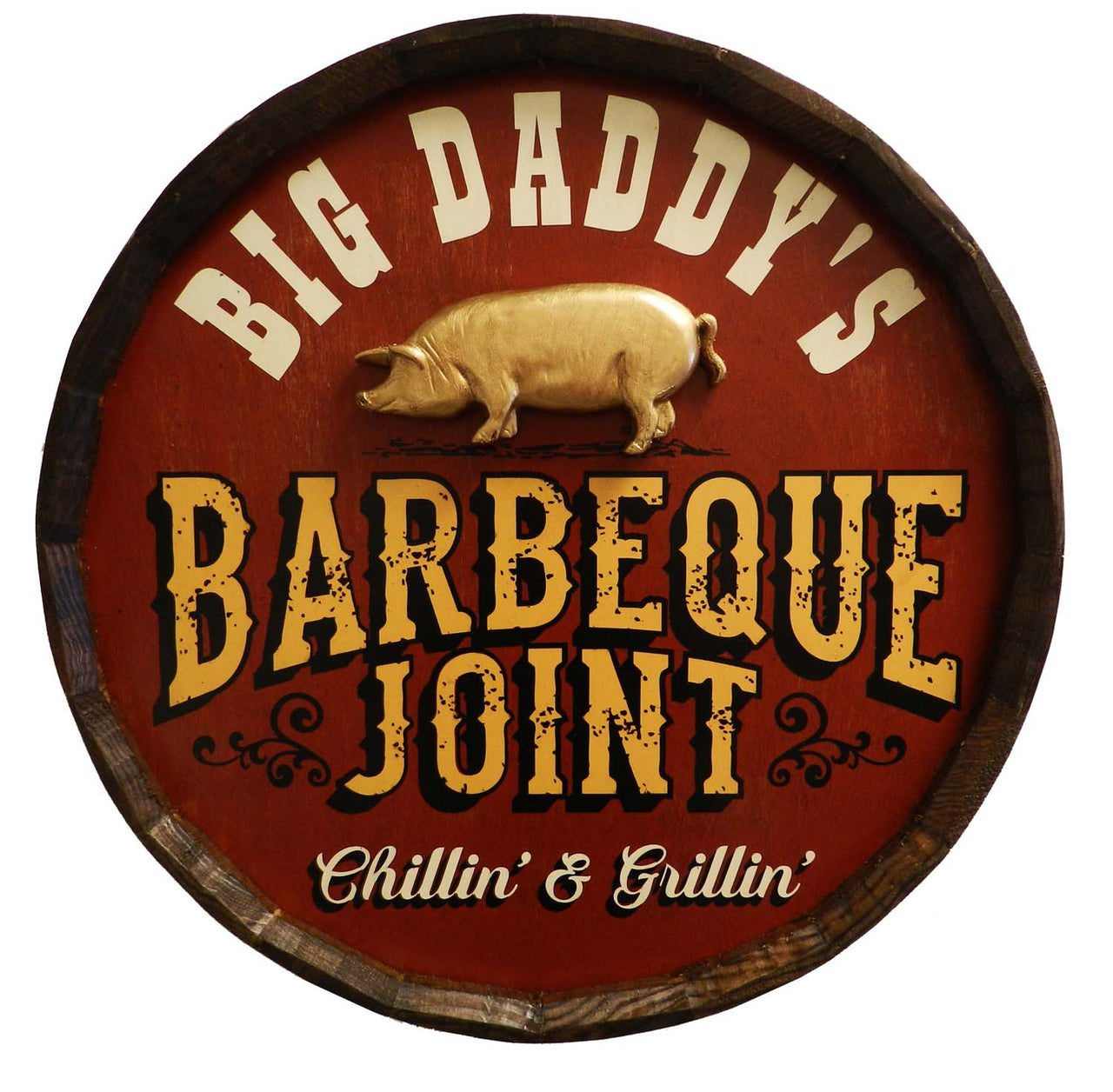 BBQ Joint | Barrel Sign | Pig in 3D Relief | Personalize It!