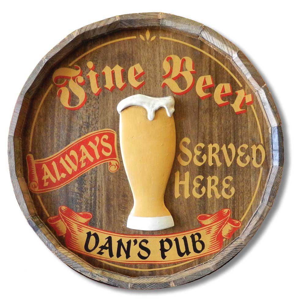 Fine Beer | Custom Pub Name | Barrel Sign | 3D Relief | Customize It!