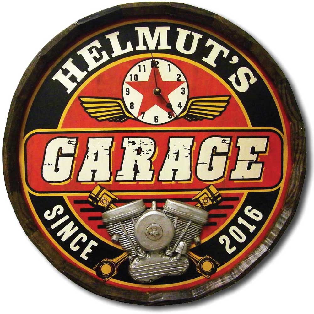 Custom "Garage" Art | Quarter Barrel Sign | Clock | Personalize the Name!