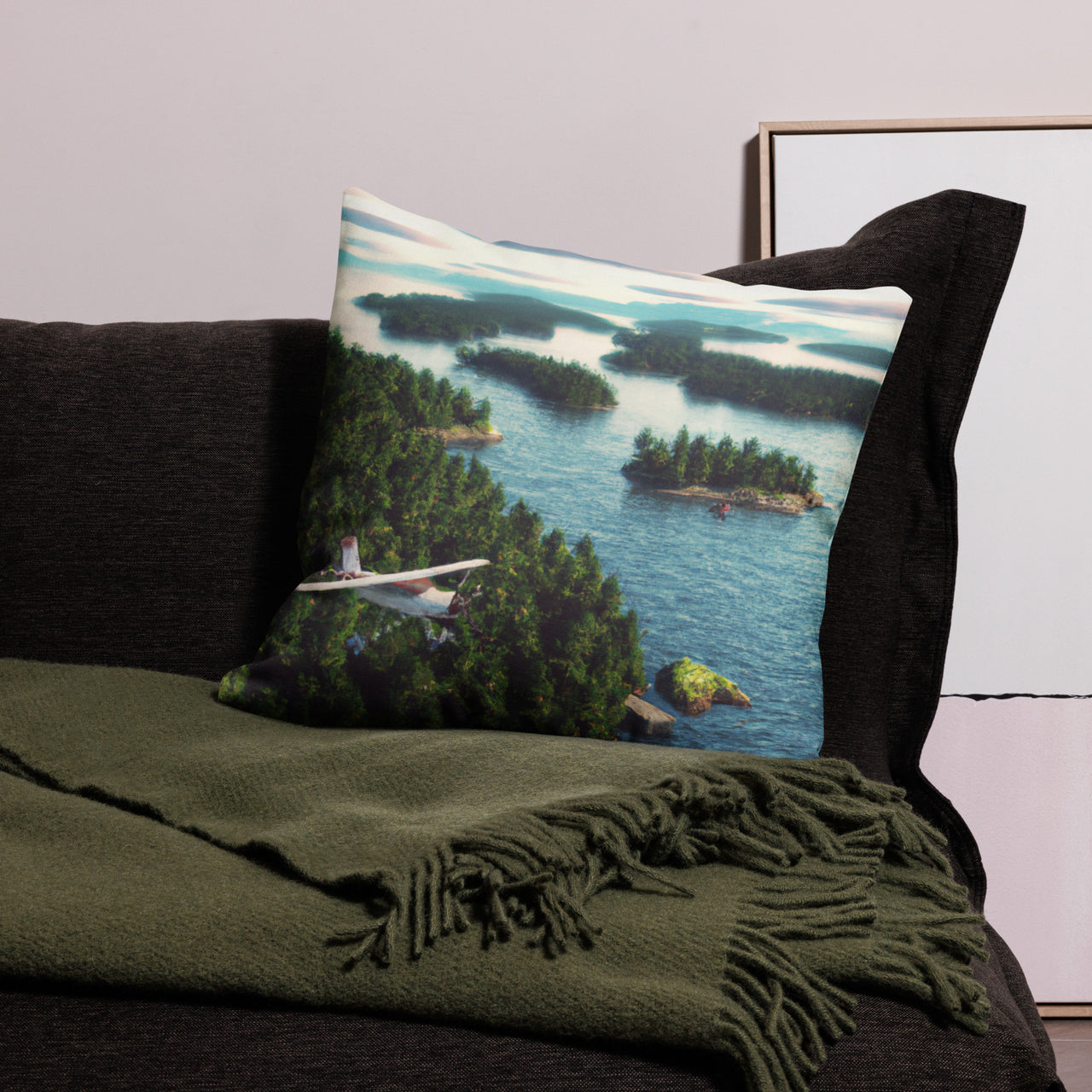 Island Paradise | Airplane | Throw Pillow | Solid Green (back)