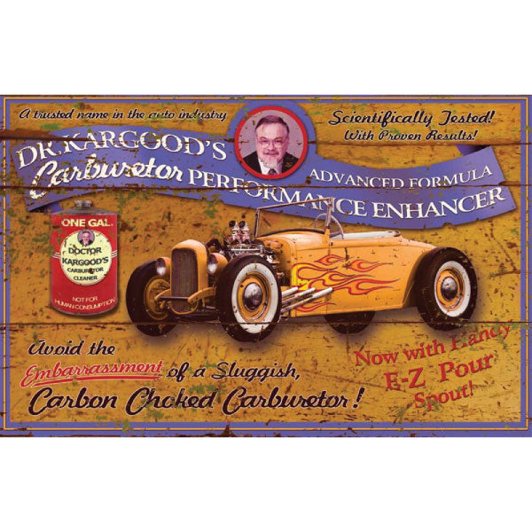 Vintage advertisement for a Dr Kargood's Carburetor enhancer