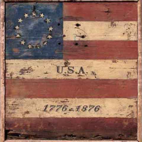 Distressed image of Centennial US flag; square