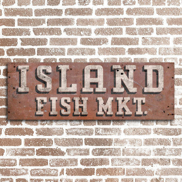Wood sign for Island Fish Mkt.