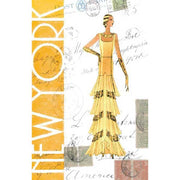 stylish sketch of women in a dress with New York in yellow