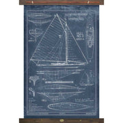 Sloop fair weather drawing; canvas tapestry; engineering drawing of single mast sailboat
