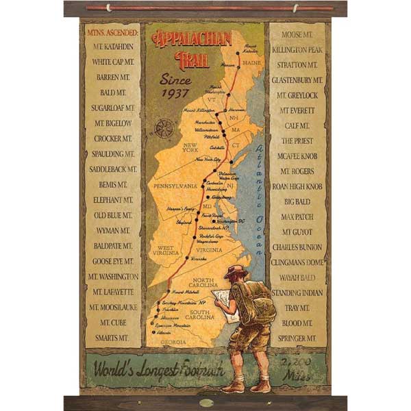 Appalachian Trail map wall hanging; canvas tapestry