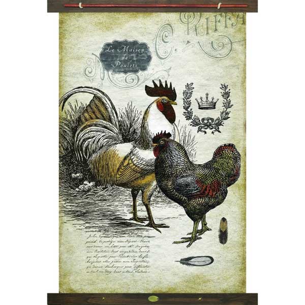 Rooster & Hen | Farmhouse | Canvas Wall Hanging | Tapestry