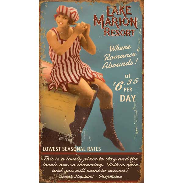 Lake resort retro advertisement; Lake Marion Resort