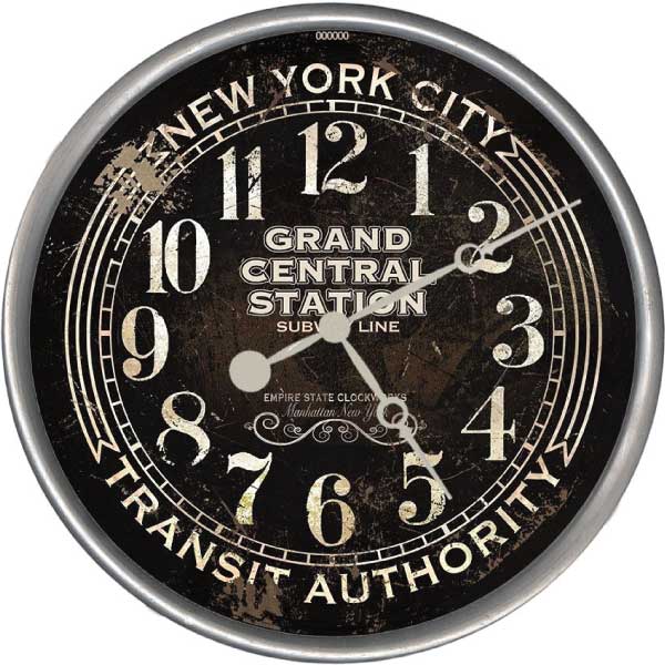 Large wall clock for Grand Central Station, NYC. Transit Authority. Black facing with white lettering.