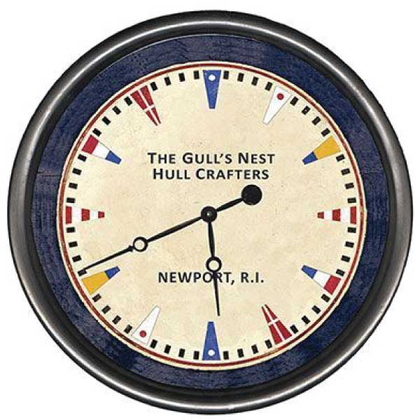Customizable wall clock with nautical / maritime theme. Blue border