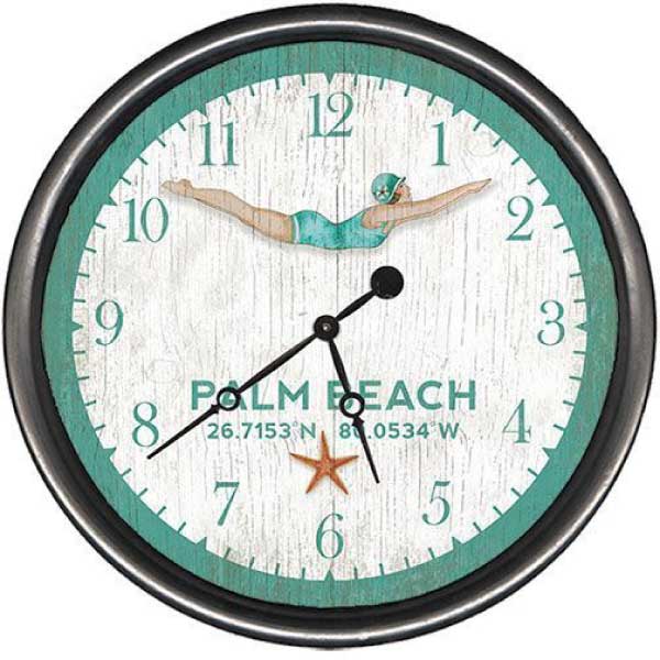 Beach Clock | Diving Girl | Wall Clock | Palm Beach | Suzanne Nicoll | Personalize