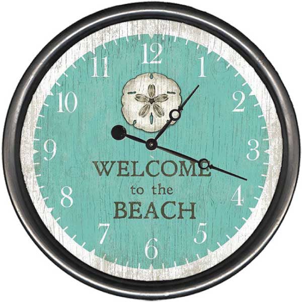 Welcome to the Beach round clock with sand dollar