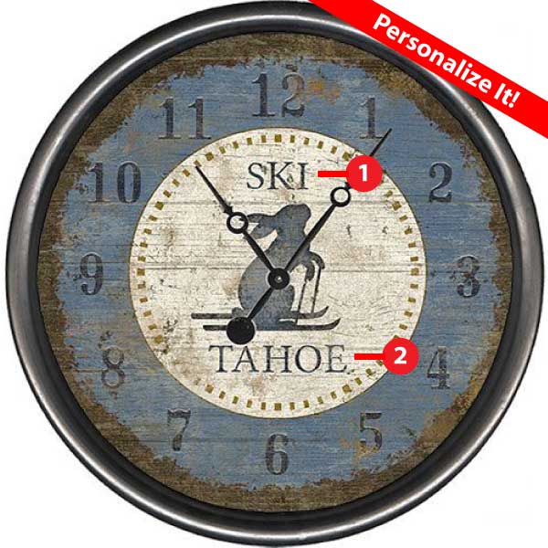 Skiing Bunny Clock | Blue | Tahoe | Wall Clock | Suzanne Nicoll | Personalize