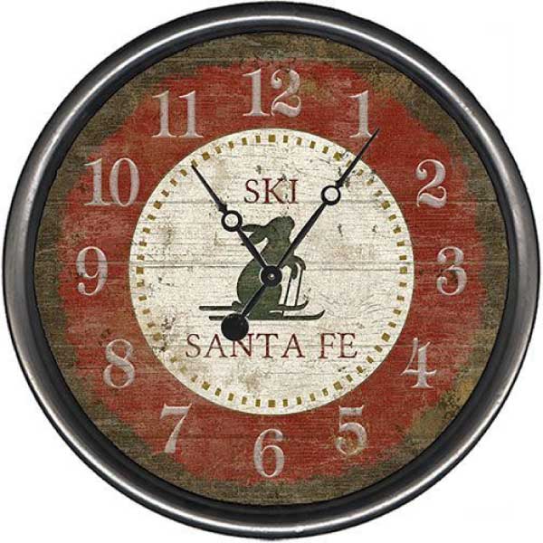Skiing Bunny Clock | Red | Santa Fe | Wall Clock | Suzanne Nicoll | Personalize