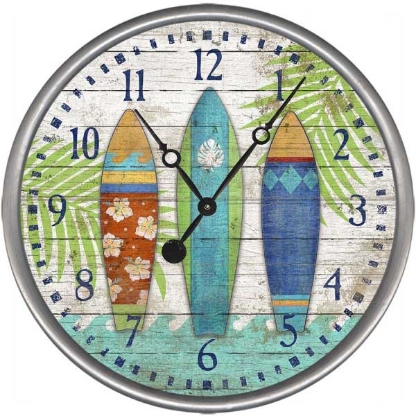 Colorful Surfboards Clock | Up to 30" Round | Wall Clock | Rustic Chic Style | Coastal