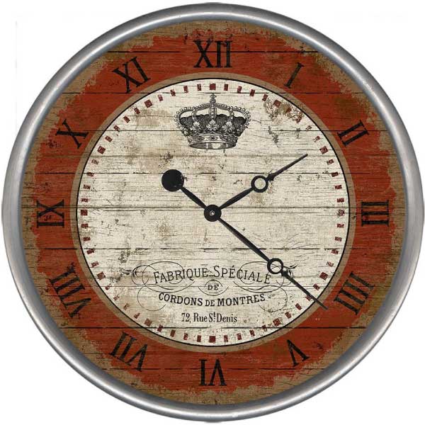 French Crown Clock | Red | Up to 30" Round | Wall Clock | Antique-Style