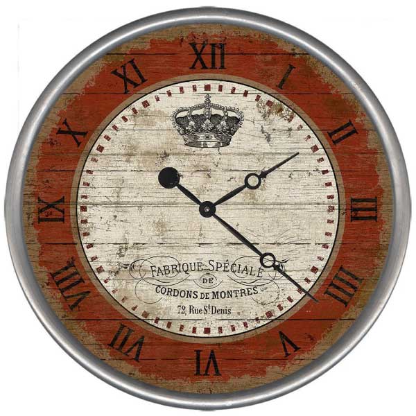 French Crown Clock | Red | Up to 30" Round | Wall Clock | Antique-Style