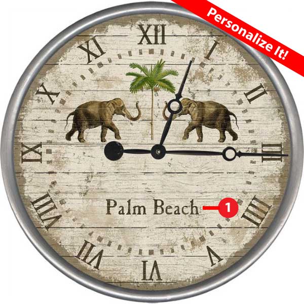 Clock with Elephants | Palm Beach | Coastal | Suzanne Nicoll | Personalize