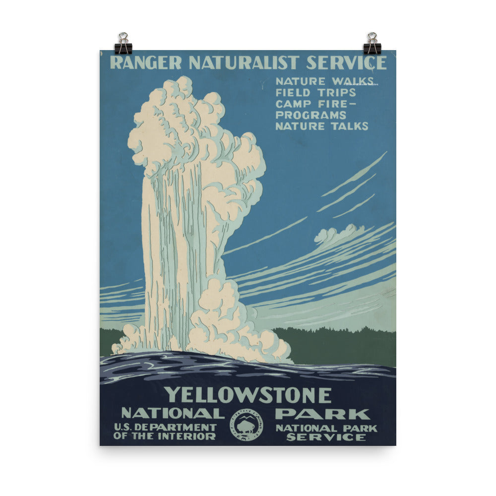 paper poster from 1930s of Yellowstone's Old Faithful
