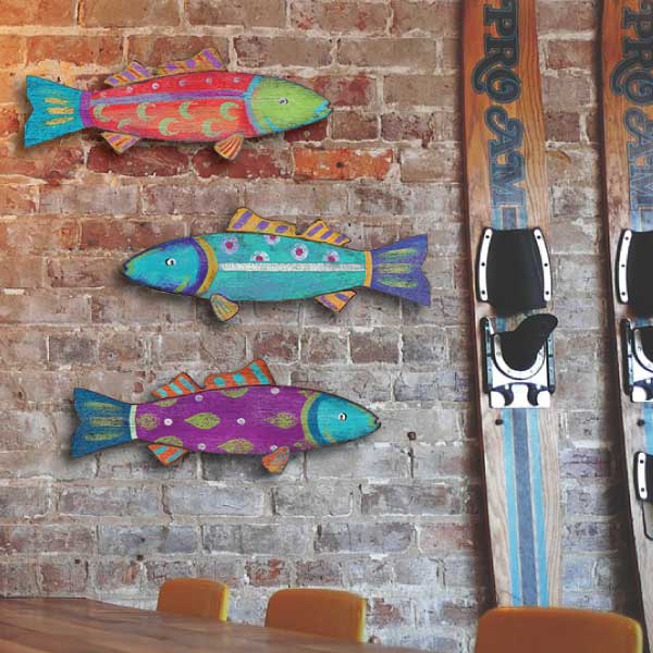 Three pack of colorful fish wall decorations