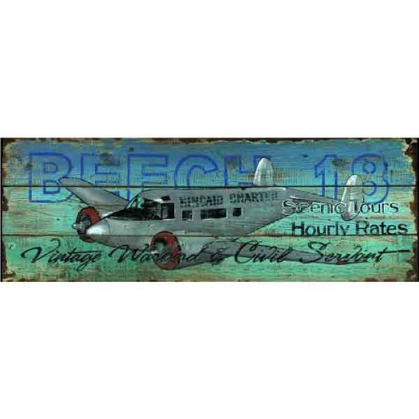Beech 18 distressed wood vintage sign