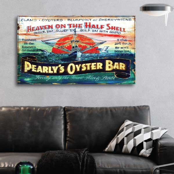 Distressed beach bar sign - Pearly's Oyster Bar