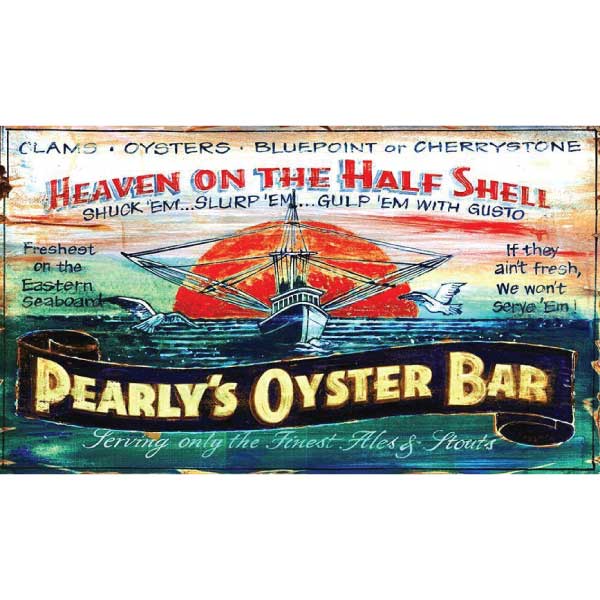 Vintage beach bar sign - Pearly's Oyster Bar - on wood