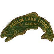 Green trout vintage ad for Lake Lodge and Cabins in Maine