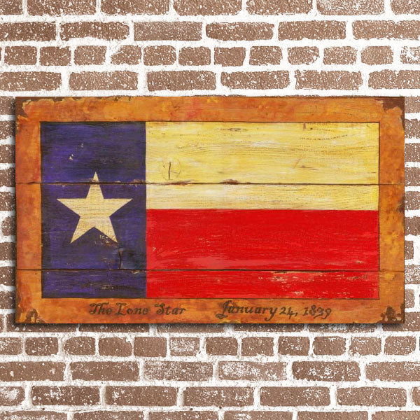 Texas flag on distressed wood