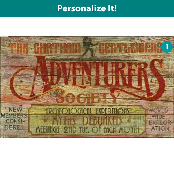 Personalize your Myths Debunked vintage sign for the Adventurers Society; expeditions worldwide