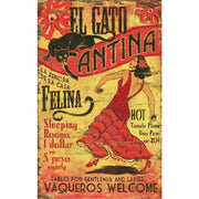 Distressed wood sign for cantina with black cat