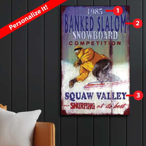 Snowboarding | Vintage Sign | Winter Sports Decor | Personalize It!