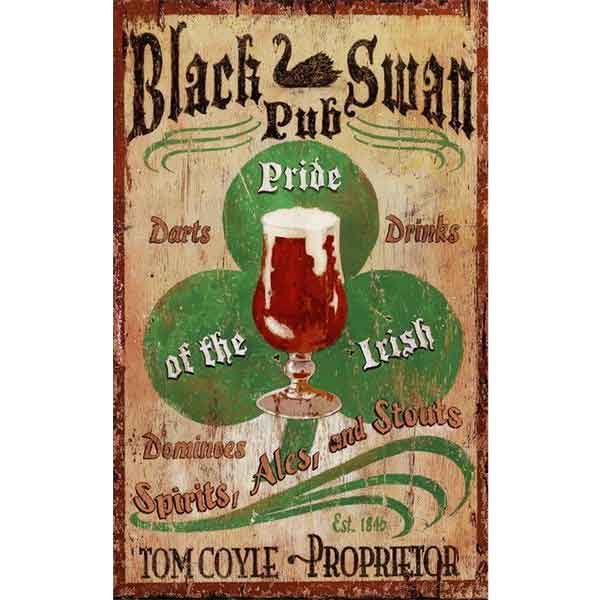 Vintage ad for an Irish Pub - Black Swan; red and green