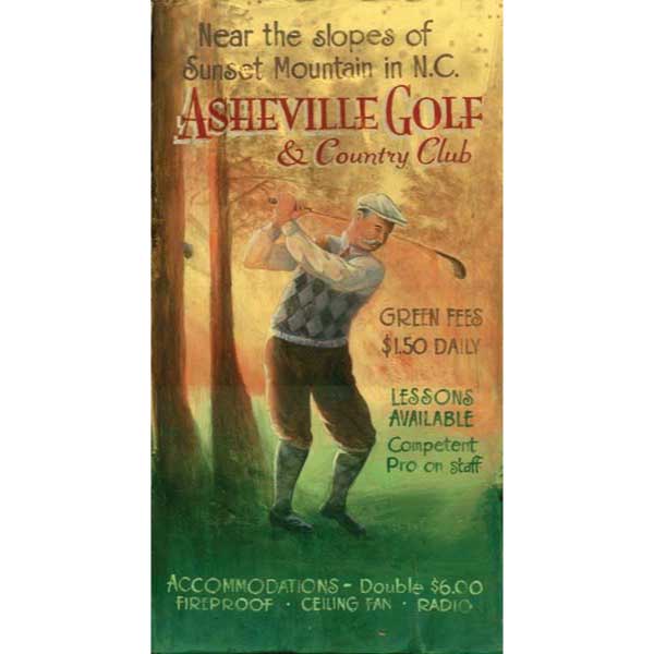 Asheville Golf & Country Club vintage wood sign; North Carolina; retro ad
